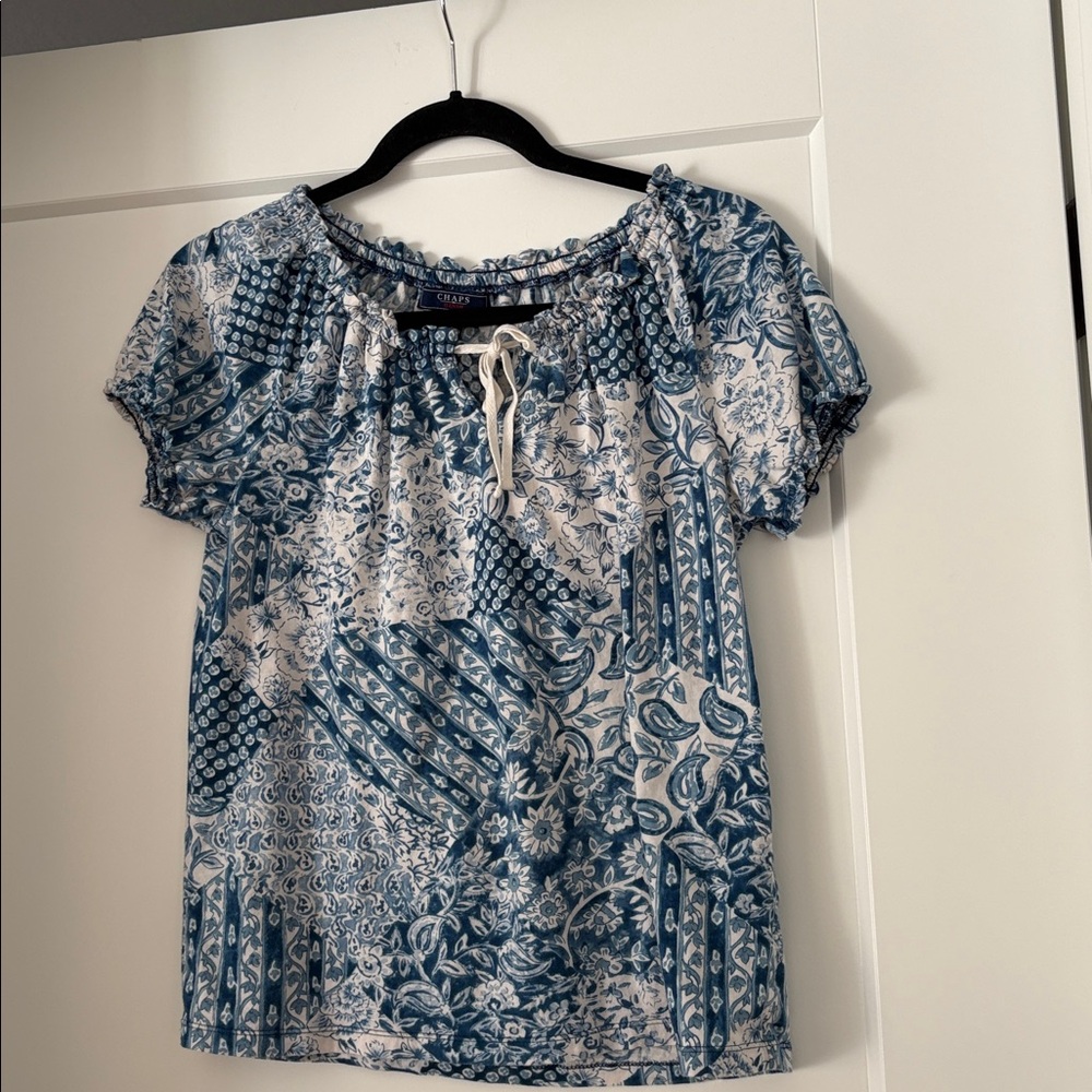 Chaps Denim Blue and White Cotton Top large